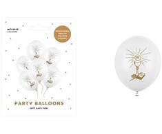 Party Deco Balionai 30 cm stiprūs balti "Pirmoji komunija"