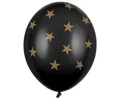 PartyDeco Balionai juodos spalvos "Žvaigždutės" 30cm 6 vnt