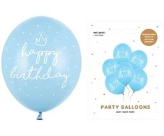 Party Deco Balionai "Happy birthday" melsvi 30cm 6 vnt