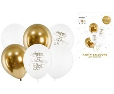 Party Deco Balionų rinkinys "Happy Birthday To You" balta-auksinė 30cm 6 vnt