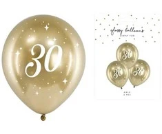 PartyDeco Balionai auksiniai "30" 30cm 6 vnt