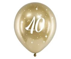 PartyDeco Auksiniai balionai su skaičiumi 40, 6vnt