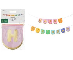 PartyDeco Girlianda marga Happy Birthday, 163x12 cm