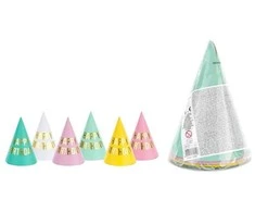 PartyDeco Gimtadienio kepuraitės spalvotos "Happy Birthday" 6 vnt 16cm