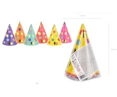 PartyDeco Gimtadienio kepuraitės spalvotos 6 vnt 16cm