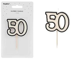 PartyDeco Gimtadienio žvakė numeris 50 5.5cm balta-juoda 79519