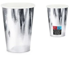PartyDeco Vienkartiniai puodeliai sidabriniai 220ml 6 vnt