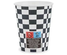 PartyDeco Vienkartiniai puodeliai "Lenktynių vėliava" 220ml 6 vnt