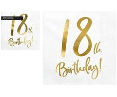 Party Deco Servetėlės 3 sluoksnių "18 gimtadienis" baltos