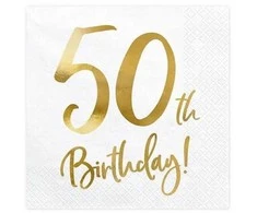 Party Deco Servetėlės 3 sluoksnių "50 gimtadienis" baltos