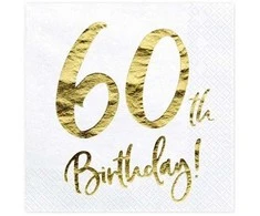 Party Deco Servetėlės 3 sluoksnių "60 gimtadienis" baltos