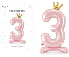 PartyDeco Folinis pastatomas balionas skaičius "3" rožinis 84cm