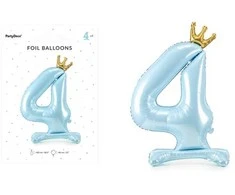 PartyDeco Folinis pastatomas balionas skaičius "4" melsvas 84cm