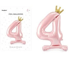 PartyDeco Folinis pastatomas balionas skaičius "4" rožinis 84cm