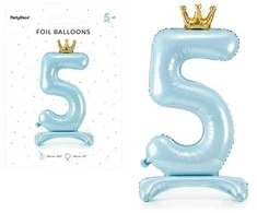PartyDeco Folinis pastatomas balionas skaičius "5" melsvas 84cm