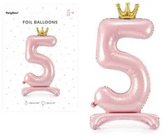 PartyDeco Folinis pastatomas balionas skaičius "5" rožinis 84cm