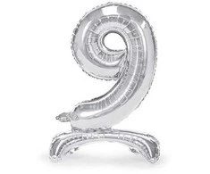 Party Deco Folinis balionas skaičius 9 sidabrinis pastatomas