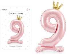 PartyDeco Folinis pastatomas balionas skaičius "9" rožinis 84cm