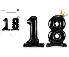 Party Deco Folinis pastatomas balionas skaičius "18" juodas 84cm