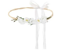 PartyDeco Gėlių karūnėlė, balta 18cm