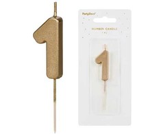 PartyDeco Gimtadienio žvakutė su smeigtuku nr 1 auksinė 4,5cm