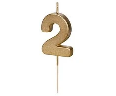 Inspiruj Gimtadienio žvakutė su smeigtuku nr 2 auksinė 4,5cm