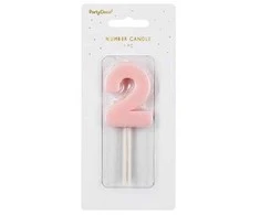 Party Deco Gimtadienio žvakutė su smeigtuku nr 2 rausva 5,5cm