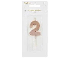 PartyDeco Gimtadienio žvakutė su smeigtuku nr 2 rausvai auksinė 4,5cm
