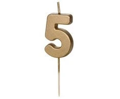 Inspiruj Gimtadienio žvakutė su smeigtuku nr 5 auksinė 4,5cm