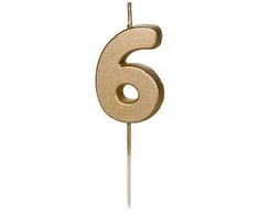 Inspiruj Gimtadienio žvakutė su smeigtuku nr 6 auksinė 4,5cm