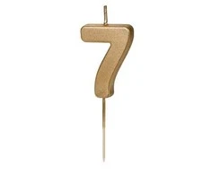 PartyDeco Gimtadienio žvakutė su smeigtuku nr 7 auksinė 4,5cm