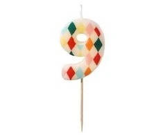 Party Deco PartyDeco gimtadienio žvakė Nr. 9, rombo formos, 55 cm, mišinio spalva 67400
