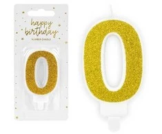 PartyDeco Gimtadienio žvakutė nr 0 auksinė blizganti 7cm
