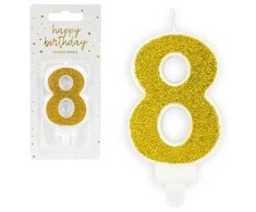PartyDeco Gimtadienio žvakutė nr 8 auksinė blizganti 7cm