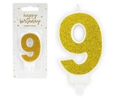 PartyDeco Gimtadienio žvakutė nr 9 auksinė blizganti 7cm