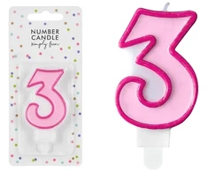PartyDeco Gimtadienio žvakutė nr 3 rausva 7cm