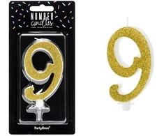PartyDeco Gimtadienio žvakė Numeris 9 auksinė 10cm 19185