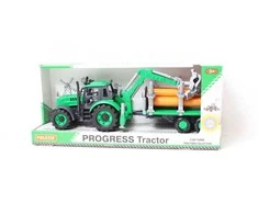 Polesie 96487 Traktor Progres inercyjny su podnośnikiem i przyczepą do przewozu drewna, žalia dėžutėje