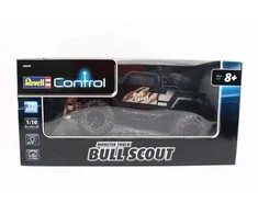 Revell Control RC Car - nuotoliniu būdu valdomas automobilis su 27 MHz nuotolinio valdymo pultu, stabili konstrukcija, dideli ratai, užtikrinantys gerą mobilumą bekelėje, LED apšvietimas, maitinamas akumuliatoriumi - BULL SCOUT 24629 bagis