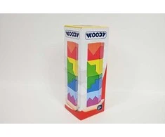 Woody 91102 Eco Wooden Edukacinis spalvotas kraunamas bokšto konstruktorius (9vnt) vaikams nuo 2 metų (9x26cm)