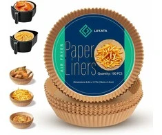 Oro gruzdintuvės įdėklai, 100 vnt. – 16cm apvalūs, be BPA, vienkartinis popierius – idealiai tinka, be aliejaus gruzdintuvėms – netoksiški, atsparūs riebalams, atsparūs vandeniui, tinka 5-8L gruzdintuvėms.