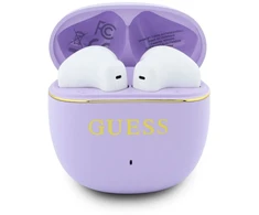 Guess Auksinė Line Glossy Classic Logo TWS belaidės ausinės violetinės spalvos