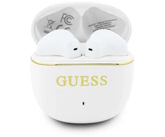 Guess Auksinė Line Glossy Classic Logo TWS belaidės ausinės baltos spalvoas