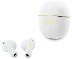 Guess Auksinė Line Glossy Classic Logo TWS belaidės ausinės baltos spalvoas