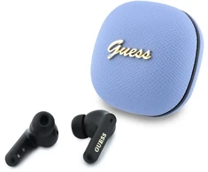Guess PU Grained Script Metal Logo ENC TWS belaidės ausinės, šviesiai mėlynos