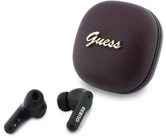 Ausinės Guess PU Grained Script Metal Logo ENC TWS Belaidės Earphones Burgundy