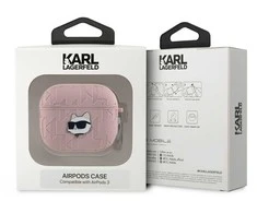 Apple AirPods 3 Karl Lagerfeld Cover Monogram Choupette Head ausinių dėklas rožinės spalvos