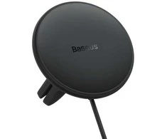 Magnetinis automobilinio telefono laikiklis Baseus CW01 prie ventiliacijos tinklelio su automobiliniu įkrovikliu USB-C, 15W + 25W (juodas)