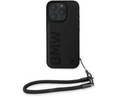 BMW Leather Signature and Strap Apple iPhone 16 Pro dėklas telefonui juodos spalvos