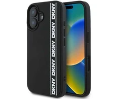 DKNY 3D Rubber Repeat Logo Line Apple iPhone 16 dėklas telefonui juodos spalvos
